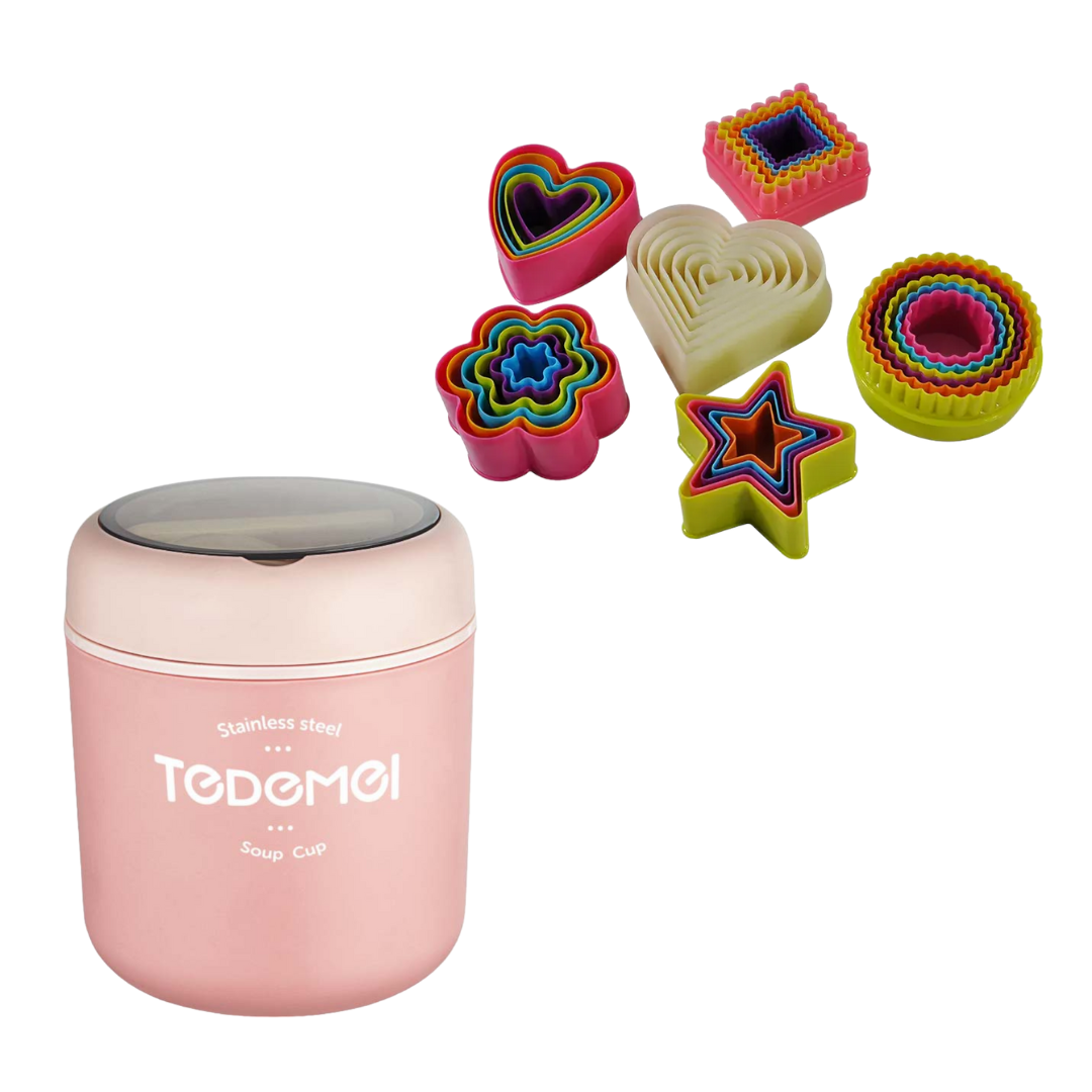 Pack Escolar Girls 11 - Táper Térmico Tedemel Rosado con Pack de Cortadores