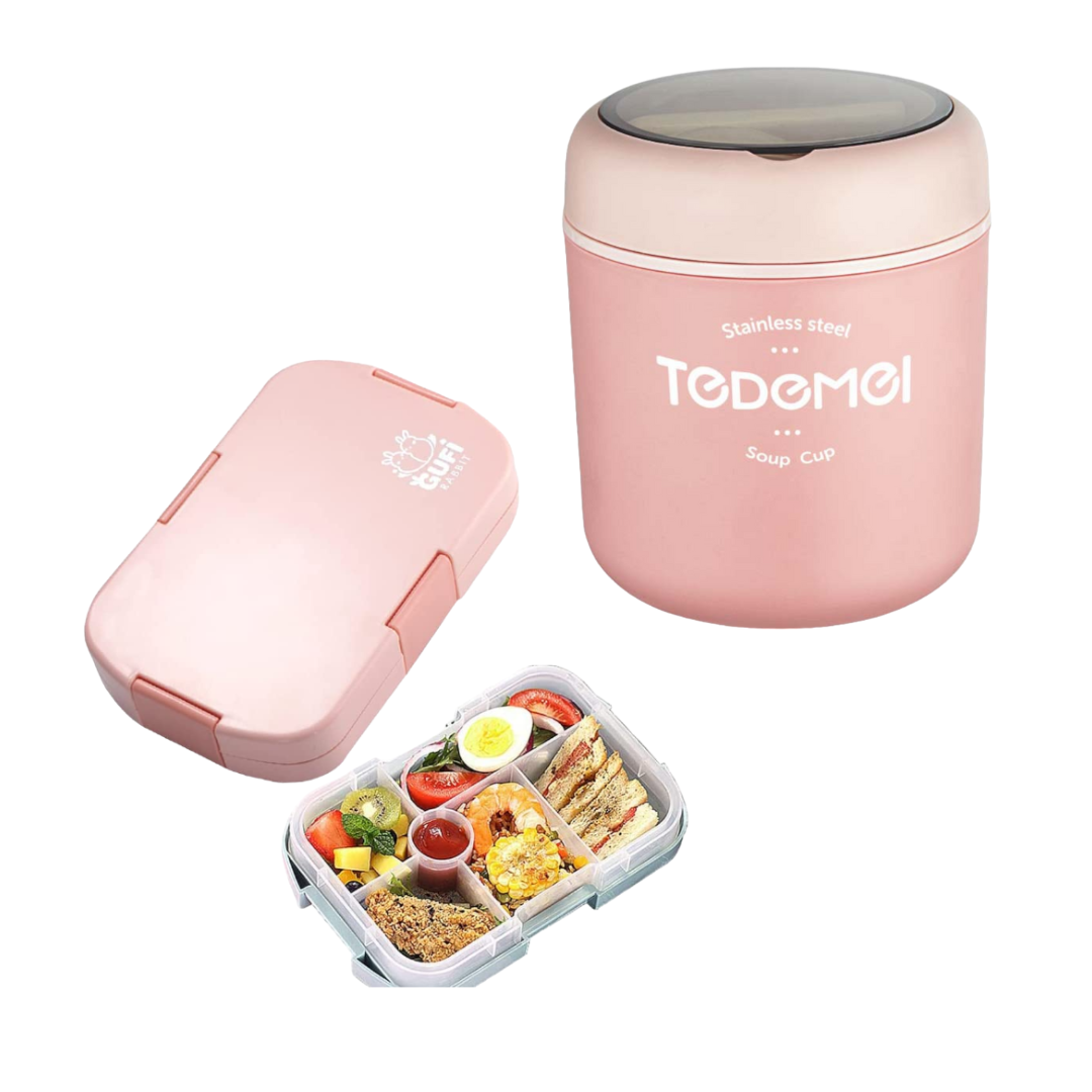 Pack Escolar Girls 12 - Lonchera Tipo Bento Rosado con Táper Térmico Tedemel Rosado