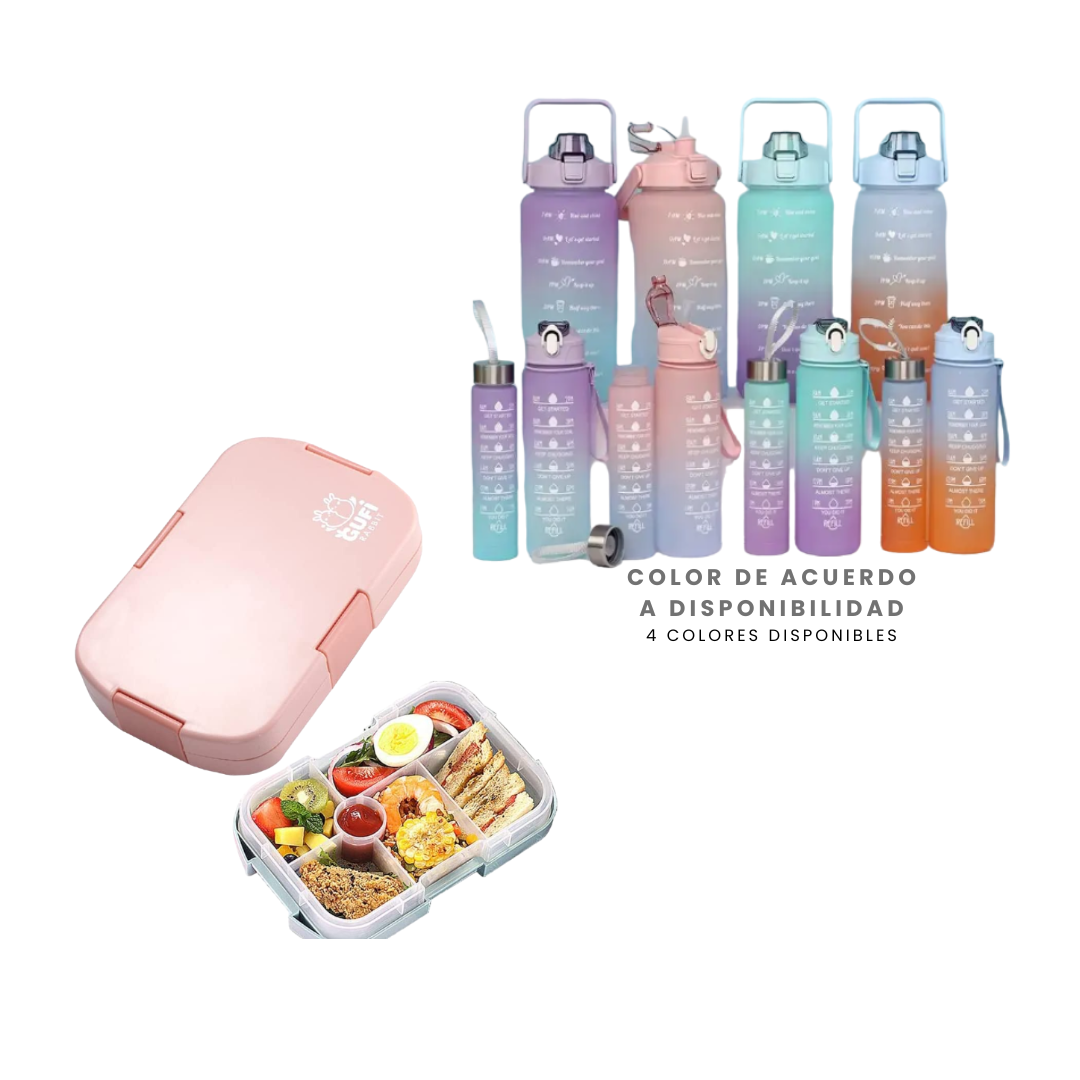 Pack Escolar Girls 15 - Lonchera Tipo Bento Rosado con Tomatodo Trio
