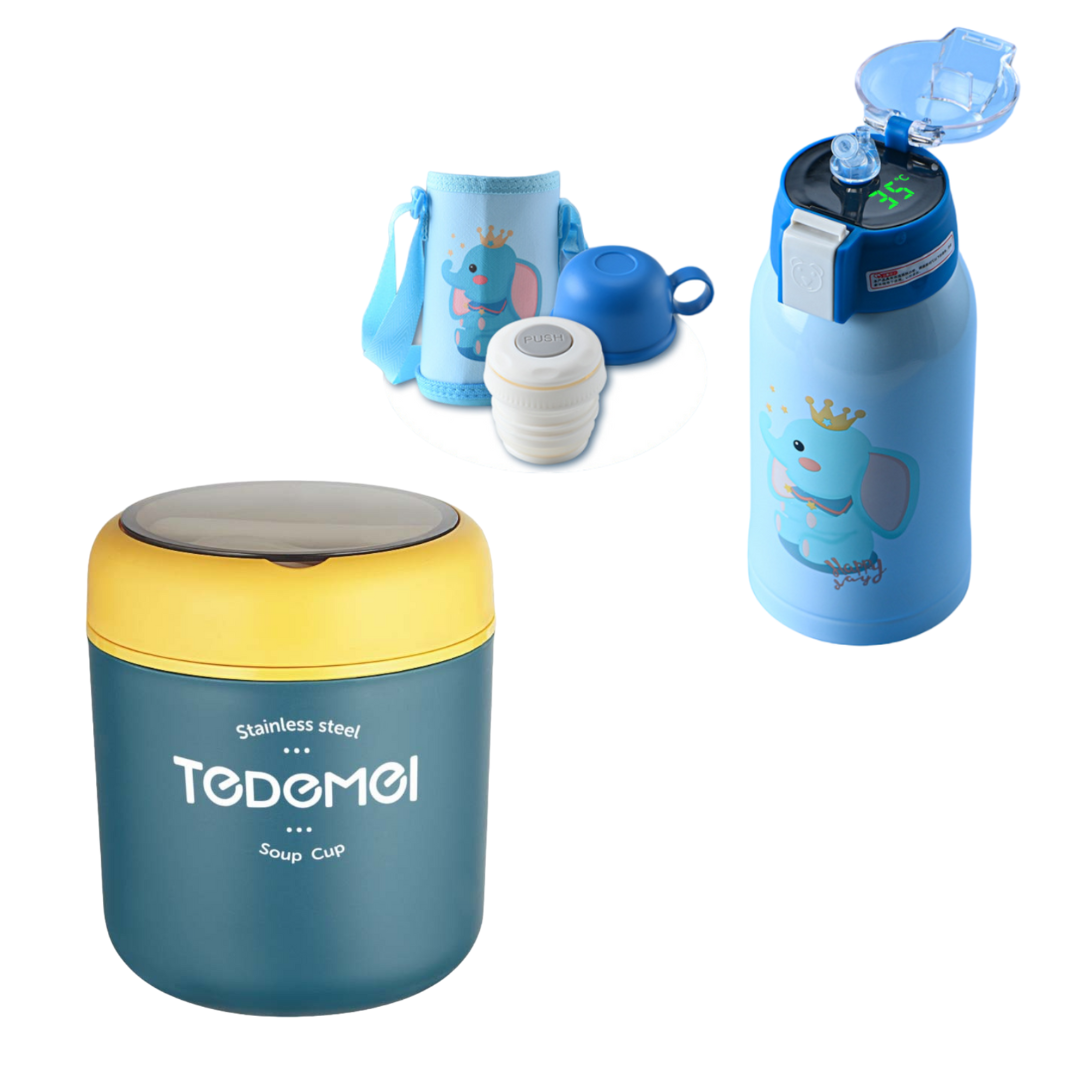 Pack Escolar Boys 1 - Táper Térmico Tedemel Azul con Termo Digital Kids Azul - Celeste