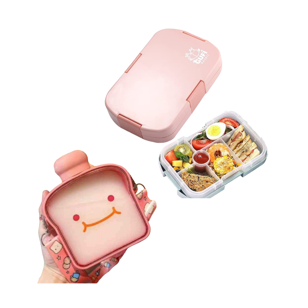 Pack Escolar Girls 1 - Lonchera Tipo Bento Rosado con Tomatodo Tostada Rosado