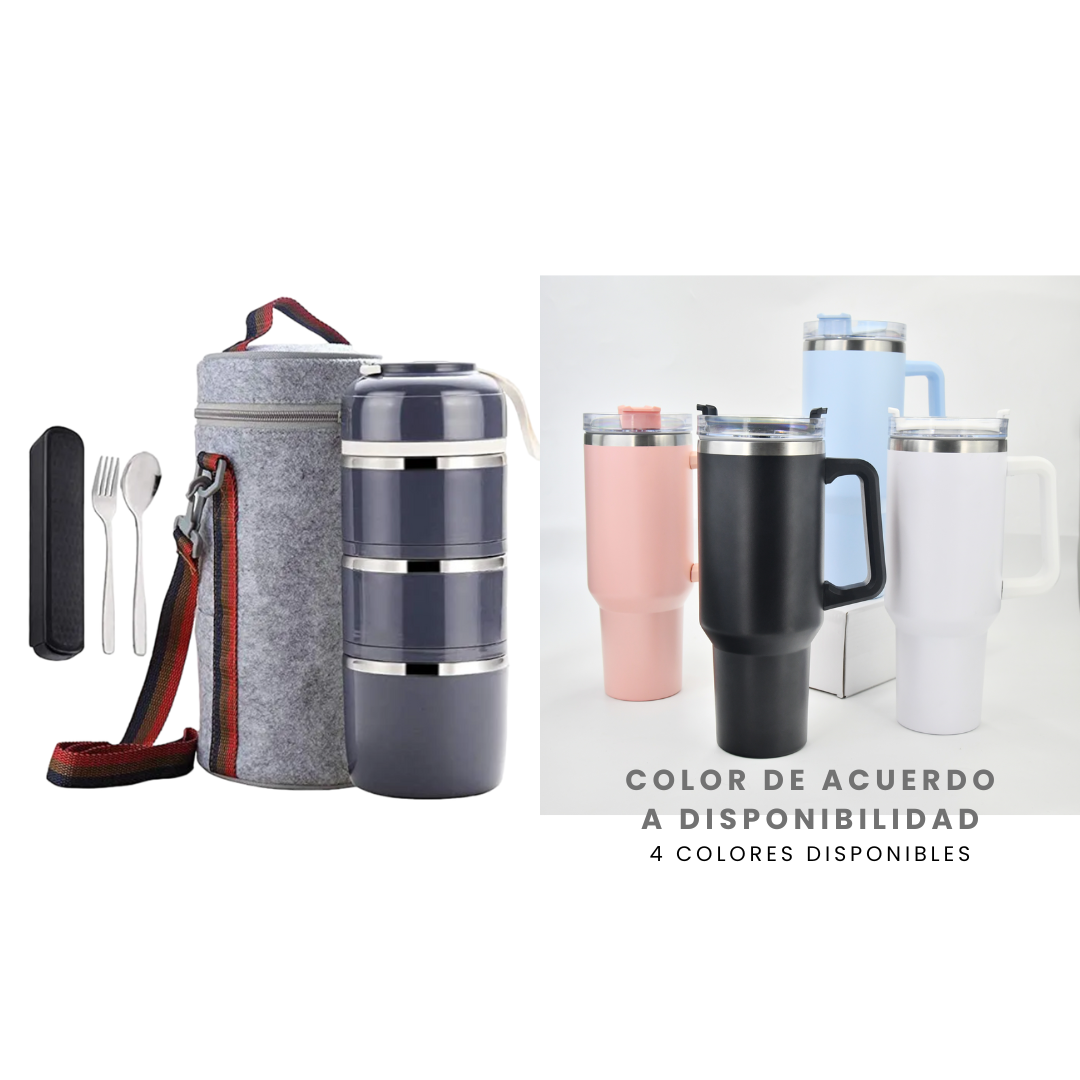 Pack Escolar Teens 1 - Táper Térmico 3 Niveles 1.25 Lt. con Vaso Stanley de 40 Oz