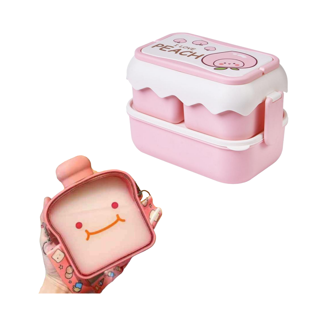 Pack Escolar Girls 4 - Táper Casita Rosado con Tomatodo Tostada Rosado