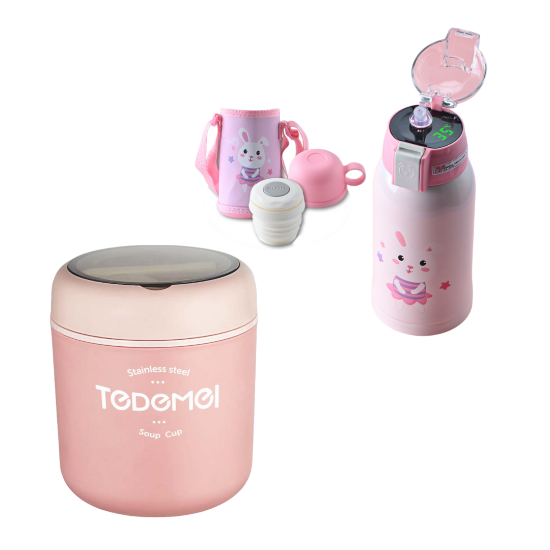 Pack Escolar Girls 5 - Táper Térmico Tedemel Rosado con Termo Digital Kids Fucsia - Rosado