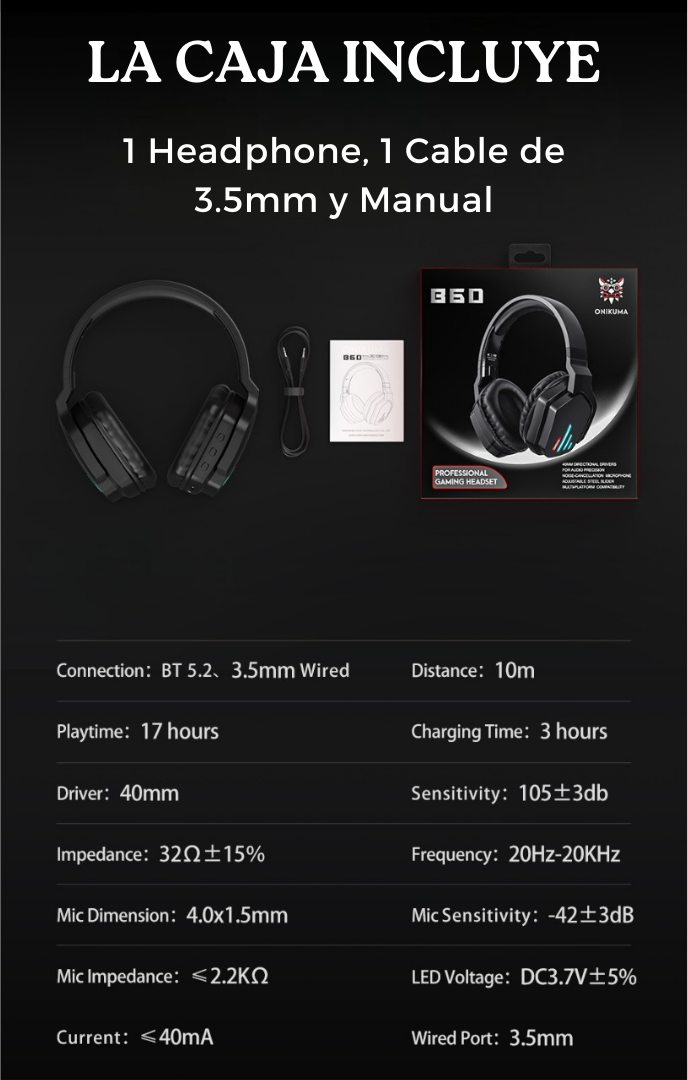 Audifonos - Headphone inalámbrico para Gamers Onikuma B60