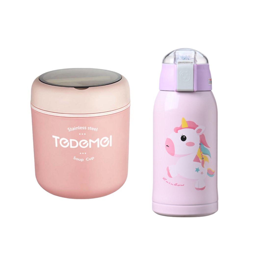 Pack Escolar Girls 6 - Táper Térmico Tedemel Rosado con Termo Digital Kids Lila - Rosado