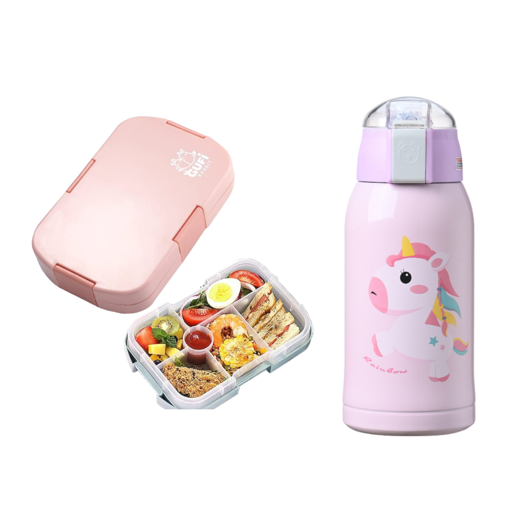 Pack Escolar Girls 8 - Lonchera Tipo Bento Rosado con Termo Digital Kids Lila - Rosado